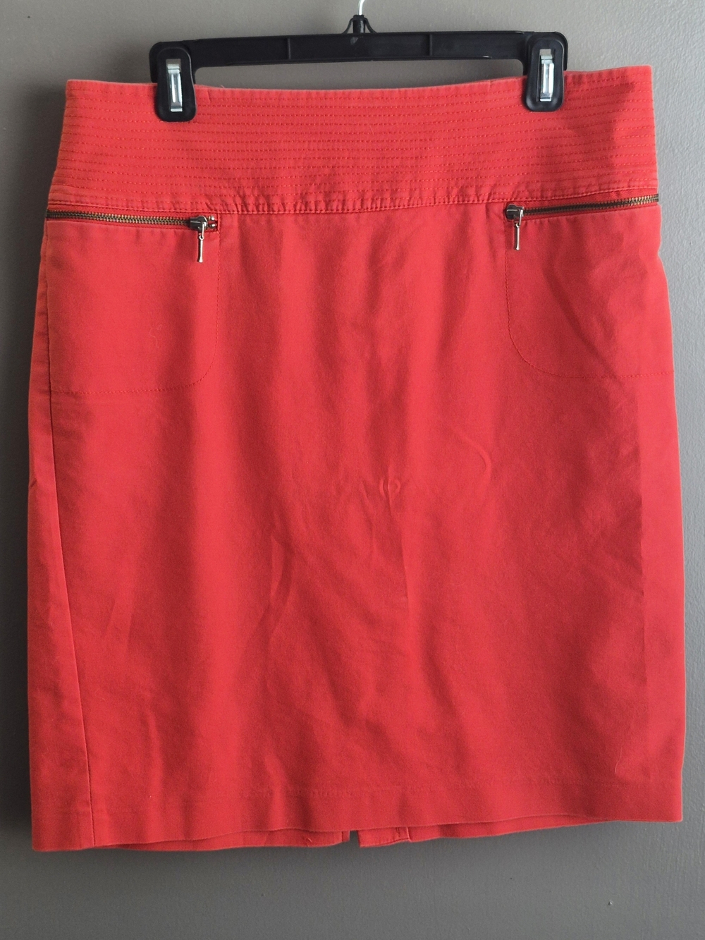 Red Pencil Skirt with Zip Pocket Detail